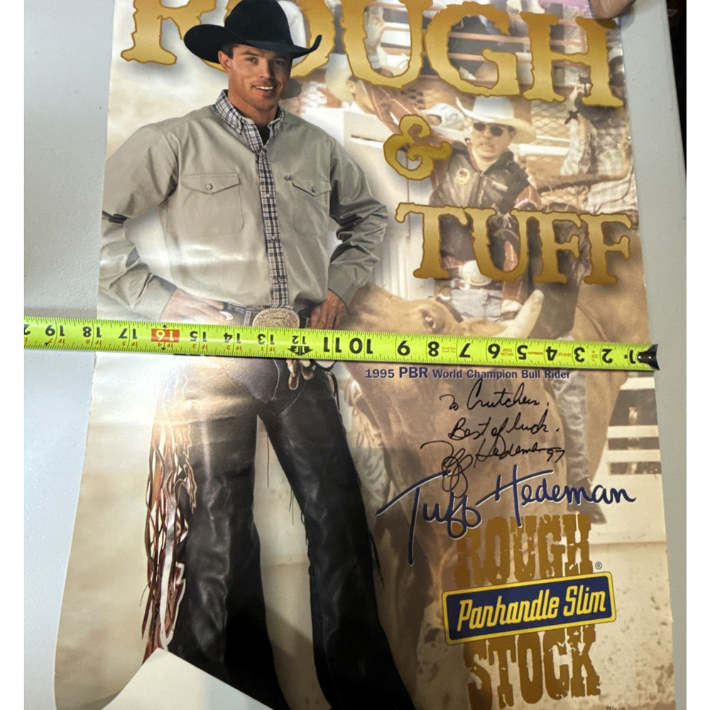Tuff Hedeman Autographed Poster 1995 PBR Panhandle Slim Rough Stock 26" x 18" - Picture 9 of 9